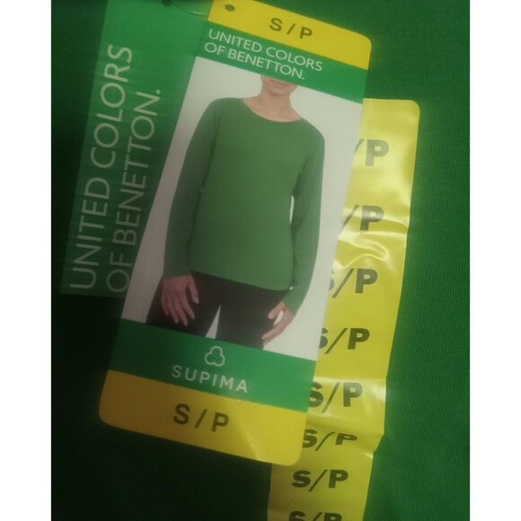 Benetton Green Long Sleeve Shirt Women’s Small NWT Stretch Cotton Casual Top - Picture 3 of 5